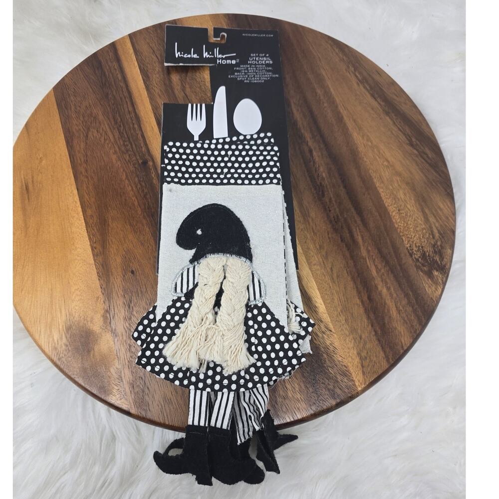 Nicole Miller Home Set of 4 Halloween Witch Gnomes Utensil Holders NWT